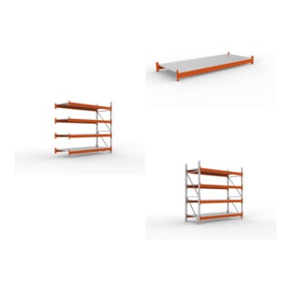 Set Schwerlastregal AF H2700xL2700xT1100 mm + Schwerlastregal GF H2700xL2700xT1100 mm + Fachboden Stahlpaneel 2700x1100 mm