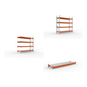 Set Schwerlastregal AF H2700xL2700xT800 mm + Schwerlastregal GF H2700xL2700xT800 mm + Fachboden Stahlpaneel 2700x800 mm