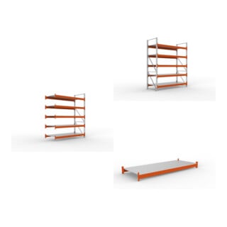 Set Schwerlastregal AF H3300xL2700xT1100 mm + Schwerlastregal GF H3300xL2700xT1100 mm + Fachboden Stahlpaneel 2700x1100 mm