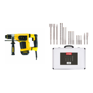 Set DeWalt 32 mm SDS-plus Kombihammer D25413K-QS + Stier SDS-Plus Bohrer & Meißelsatz, 17-teilig