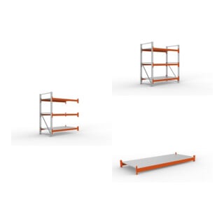 Set Gro fachregal AR 2200 x 1825 x 1100 vzk / RAL 2001 kpl. multipal S mit Stahlpaneelen + Gro fachregal GR 2200 x 1825 x 1100 vzk / RAL 2001 kpl. multipal S mit Stahlpaneelen + Fachboden Stahlpaneel 2700x1100 mm