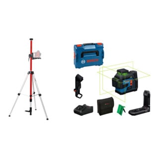 Set STIER Teleskopstange für Kreuzlinienlaser 360 cm + Bosch Linienlaser GLL 12V-100-33 CG mit 1 x Akku GBA 12V 2.0Ah in L-BOXX