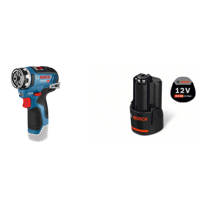Set Bosch Akku-Bohrschrauber GSR 12V-35 FC Solo Version + Akkupack GBA 12 Volt, 3,0 Ah