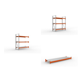 Set Gro fachregal AR 2200 x 1825 x 800 vzk / RAL 2001 kpl. multipal S mit Stahlpaneelen + Gro fachregal GR 2200 x 1825 x 800 vzk / RAL 2001 kpl. multipal S mit Stahlpaneelen + Fachboden Stahlpaneel 2700x800 mm