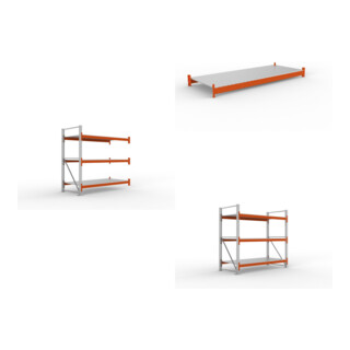 Set Gro fachregal AR 2200 x 2225 x 1100 vzk / RAL 2001 kpl. multipal S mit Stahlpaneelen + Gro fachregal GR 2200 x 2225 x 1100 vzk / RAL 2001 kpl. multipal S mit Stahlpaneelen + Fachboden Stahlpaneel 2700x1100 mm