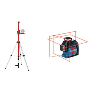 Set STIER Teleskopstange für Kreuzlinienlaser 360 cm + Bosch Linienlaser GLL 3-80 mit 4 x 1,5 V-LR6-Batterie