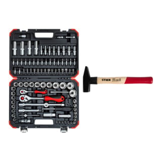 Set Gedore Red Steckschlüssel Satz 1/4+1/2 94tlg + STIER Schlosserhammer Robust+