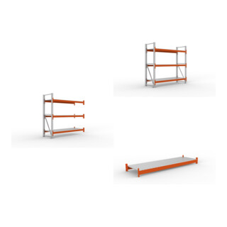 Set Gro fachregal AR 2200 x 2225 x 800 vzk / RAL 2001 kpl. multipal S mit Stahlpaneelen + Gro fachregal GR 2200 x 2225 x 800 vzk / RAL 2001 kpl. multipal S mit Stahlpaneelen + Fachboden Stahlpaneel 2700x800 mm