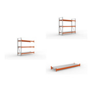Set Gro fachregal AR 2200 x 2225 x 800 vzk / RAL 2001 kpl. multipal S mit Stahlpaneelen + Gro fachregal GR 2200 x 2225 x 800 vzk / RAL 2001 kpl. multipal S mit Stahlpaneelen + Fachboden Stahlpaneel 2700x800 mm