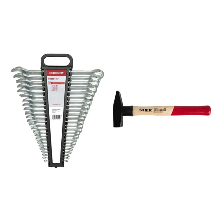 Gedore Red Ringmaulschlüssel Satz SW 6-32mm 24tlg + STIER Schlosserhammer Robust+ 500g mit Stielschutz DIN 1041