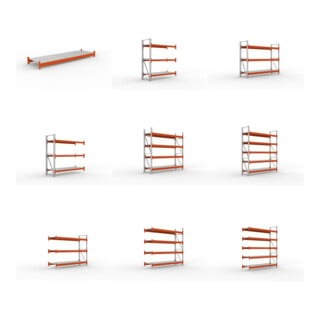 Set Fachboden Stahlpaneel 2700x800 mm + Schwerlastregal AF H2200xL2700xT800 mm + Schwerlastregal AF H2700xL2700xT800 mm + Schwerlastregal AF H3300xL2700xT800 mm + Schwerlastregal GF H2200xL2700xT800 mm + Schwerlastregal GF H2700xL2700xT800 mm + Schwerlast