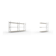 Set MINI-RACK Regal 2200 x 3758 x 650 vzk kpl. mit 6 Spanplatteneinlegeb0 mm ( 2 Felder ) + Weitspann-Anbauregal MINI-RACK mit 3 Lagerebenen, 2200x1800x650 mm (HxBxT), Spanplattenb0 mm, vzk