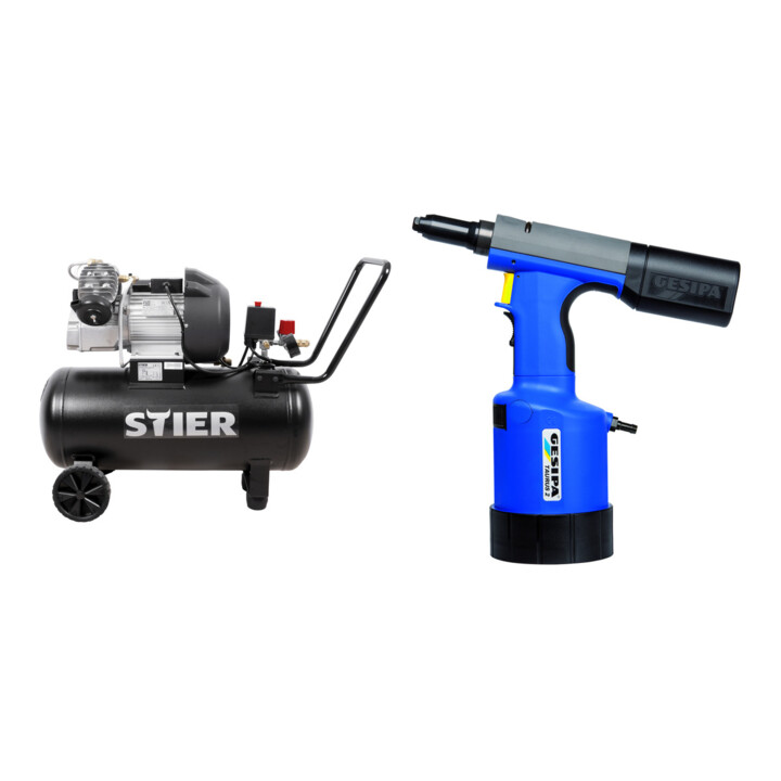 Set STIER Kompressor LKT 615-10-50 + Blindnietpistole Taurus 2 18mm Hub Gesipa