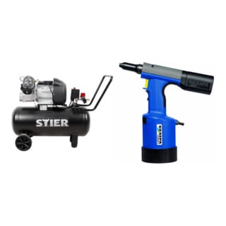 Set STIER Kompressor LKT 615-10-50 + Blindnietpistole Taurus 2 18mm Hub Gesipa