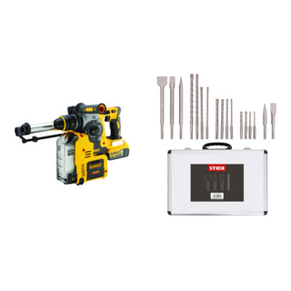 Set DeWalt Akku-Kombihammer mit Absaugung, 18,0 Volt - DCH275P2-QW + Stier SDS-Plus Bohrer & Meißelsatz, 17-teilig