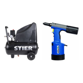 Set STIER Kompressor LKT 200-24-8 ölfrei + Blindnietpistole Taurus 2 18mm Hub Gesipa