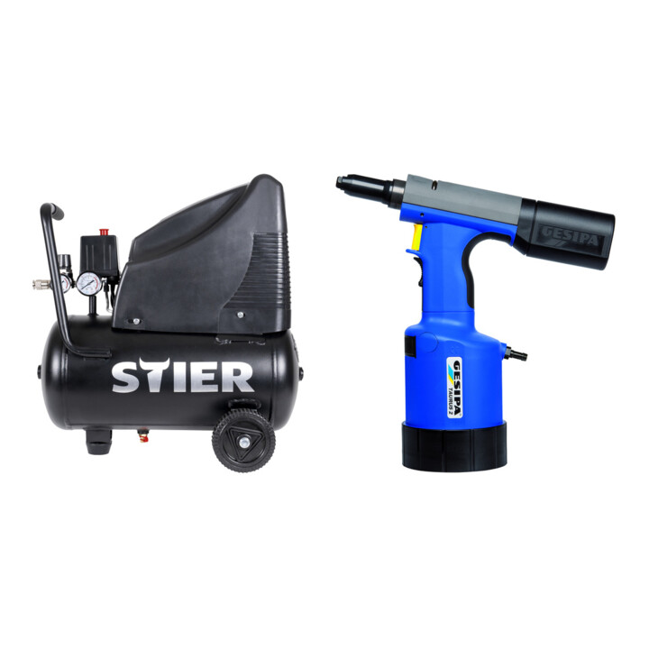 Set STIER Kompressor LKT 200-24-8 ölfrei + Blindnietpistole Taurus 2 18mm Hub Gesipa