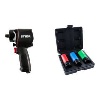 Set Stier Schlagschrauber 14-KBS 1/2'' Antrieb + Stier Kraft-Steckschlüssel-Satz 1/2'' SW 17/19/21 mm im Kasten