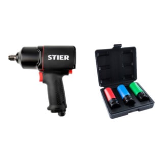 Set Stier Schlagschrauber 17-BS, 1/2'' Antrieb + Stier Kraft-Steckschlüssel-Satz 1/2'' SW 17/19/21 mm im Kasten