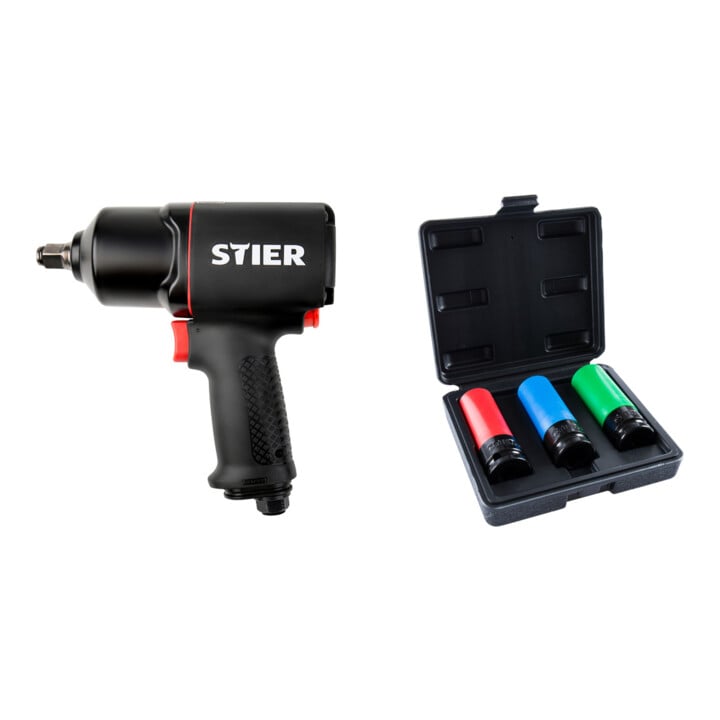Set Stier Schlagschrauber 17-BS, 1/2'' Antrieb + Stier Kraft-Steckschlüssel-Satz 1/2'' SW 17/19/21 mm im Kasten
