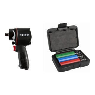 Set Stier Schlagschrauber 14-KBS 1/2'' Antrieb + STIER Kraft-Steckschlüssel-Satz Profi+ extra lang 1/2'' SW 17/19/21 mm