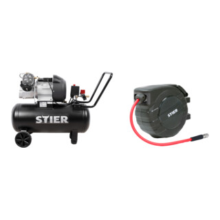 Set STIER Kompressor LKT 615-10-50 + Schlauchtrommel Druckluft WAJ-15
