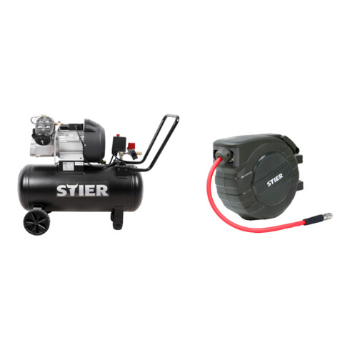 Set STIER Kompressor LKT 615-10-50 + Schlauchtrommel Druckluft WAJ-15