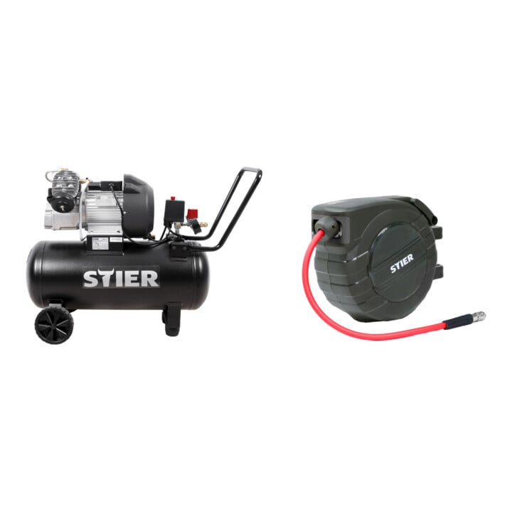 Set STIER Kompressor LKT 615-10-50 + Schlauchtrommel Druckluft WAJ-15