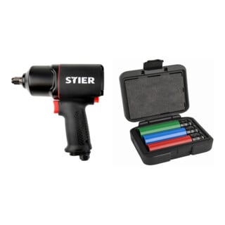 Set Stier Schlagschrauber 17-BS, 1/2'' Antrieb + STIER Kraft-Steckschlüssel-Satz Profi+ extra lang 1/2'' SW 17/19/21 mm