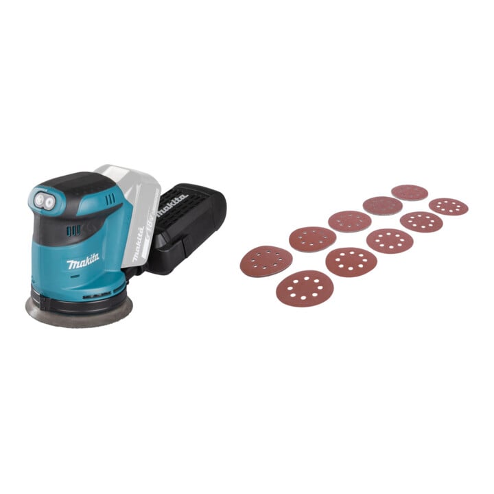 Makita Akku-Exzenterschleifer DBO180Z + BGS Do it yourself Schleifblatt-Satz für Exzenterschleifer Ø 125 mm K 40 - 180 25-tlg.