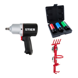 Set Stier Schlagschrauber 15-PC, 1/2'' Antrieb + Kraft-Steckschlüssel-Satz + Magnet-Halter