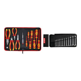 Set BGS VDE-Zangen- / Schraubendreher-Satz 12 teilig + Stier Maul-Ringratschenschlüssel-Satz SW 8 - 19 mm 12-teilig