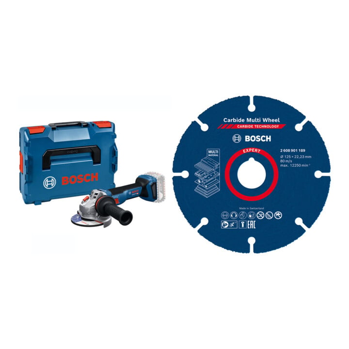 Set Bosch Akku-Winkelschleifer GWS 18V-11 in L-BOXX + EXPERT Carbide Multi Wheel Trennscheibe, 125 mm