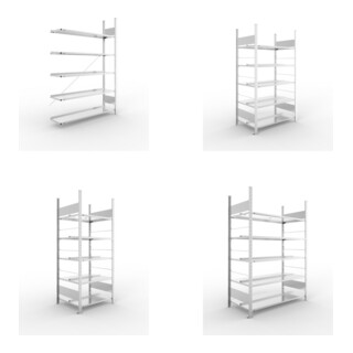 Set Büro-Anbauregal S3 COMPACT, 1850x1250x300 mm mit 5 Böden + Büroregal S3 COMPACT, 1850x1000x600 mm doppelseitig mit 5 Böden + Büroregal S3 COMPACT, 1850x1250x600 mm doppelseitig mit 5 Böden + Büroregal S3 COMPACT, 1850x750x600 mm doppelseitig mit 5 Böd