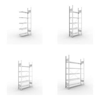 Set Büro-Anbauregal S3 COMPACT, 1850x750x300 mm mit 5 Böden + Büroregal S3 COMPACT, 1850x750x300 mm mit 5 Böden + Büroregal S3 COMPACT, 1850x1000x300 mm mit 5 Böden + Büroregal S3 COMPACT, 1850x1250x300 mm mit 5 Böden