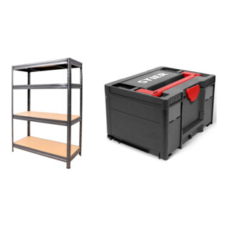 Set STIER Schwerlast-Fachbodenregal Fachlast 500kg HxBxT 1770x1800x600 mm + Systainer³ III Black Edition