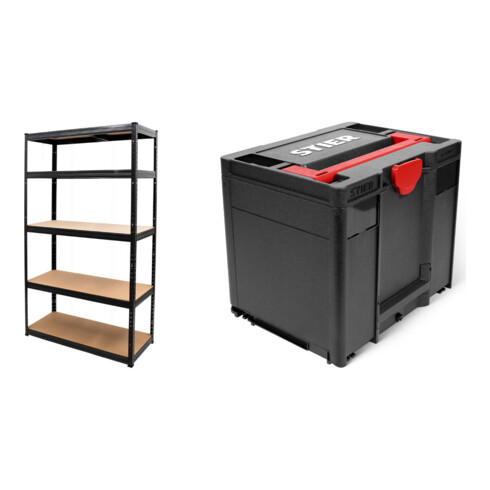 Set STIER Steck-Fachbodenregal Fachlast 250kg HxBxT 1800x1200x450 mm + Systainer³ IV Black Edition