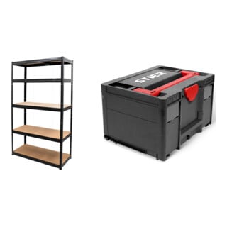 Set STIER Steck-Fachbodenregal Fachlast 250kg HxBxT 1800x1200x450 mm + Systainer³ III Black Edition