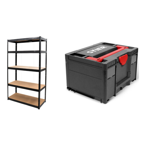 Set STIER Steck-Fachbodenregal Fachlast 250kg HxBxT 1800x1200x450 mm + Systainer³ III Black Edition
