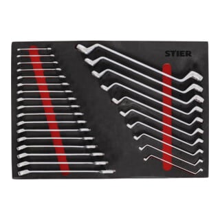 Set STIER Fahrbare Werkbank 12 Schubladen leer + Schraubendreher & Zangensatz 17-teilig + Steckschlüssel-Satz 1/4'' 3/8'' 1/2'' 179-teilig + Ringmaul- & Doppelringschlüsse