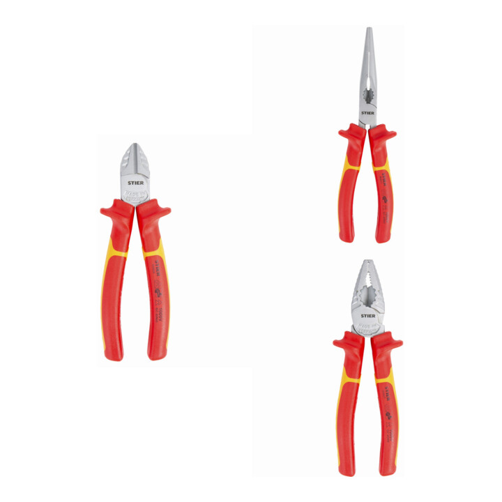 Set STIER Seitenschneider 160 mm VDE-geprüft + Telefonzange gerade 205 mm VDE-geprüft + Kraft-Kombinationszange 180 mm VDE-geprüft