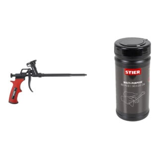 Set STIER Schaumpistole Expert + Industrielle Mehrzweck-Reinigungstücher, 80 Stück