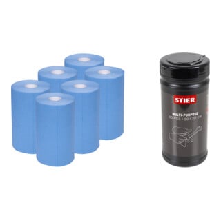 Set STIER Putzpapier-Rollen Basic 3-lagig L.30cm x B.23cm + Industrielle Mehrzweck-Reinigungstücher, 80 Stück