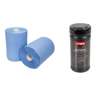 Set STIER Putzpapier-Rollen Basic 3-lagig L.36,5cm x B.35cm + Industrielle Mehrzweck-Reinigungstücher, 80 Stück