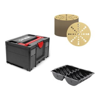 Set STIER Systainer³ III Black Edition + Systainer-Tiefzieheinsatz für Schleifmittel Ø 150 mm + Schleifscheiben Universal D150 / P80 / 50 Stk. / 16-Loch