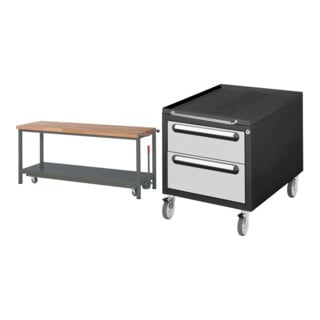 Set STIER Werkbank Premium mit abs. Fahrgestell BxTxH 2000x700x880 mm +...