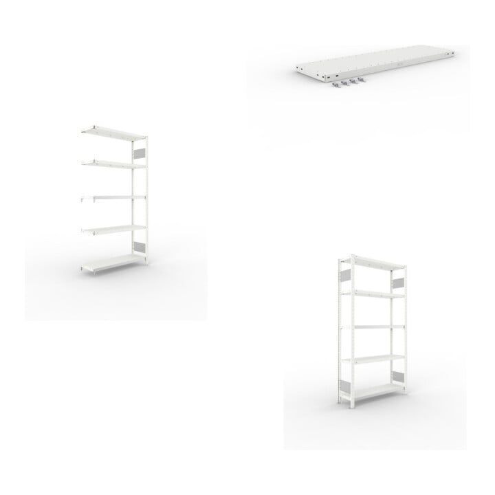 Set CLIP S3 150 LR AR 2000 x 1000 x 300 RAL 7035 kpl. mit 5 Böden + CLIP 150 Zusatzboden 1000x300 mm in RAL 7035 mit 4 Fachbodenträger + CLIP S3 150 L