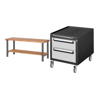 Set STIER Werktisch Premium mit Ablageboden BxTxH 2000x700x840 mm +...
