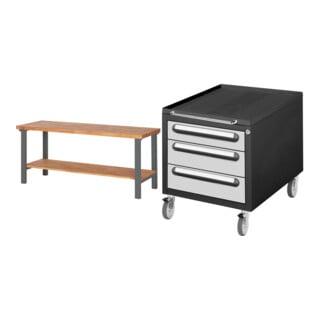 Set STIER Werktisch Premium mit Ablageboden BxTxH 2000x700x840 mm +...
