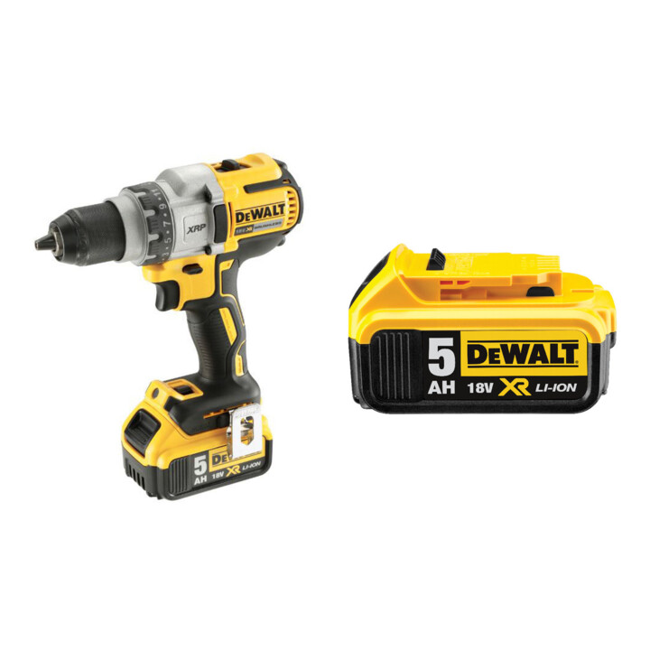 Set DeWalt Bohrschrauber (BL) 18 V / 5 Ah - DCD991P2-QW + Ersatz-Akku DCB184-XJ
